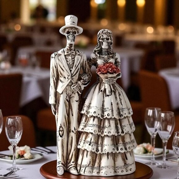 Gothic Skeleton Couple Cake Topper Wedding Figurine Halloween 6"x3" Bride Groom - Picture 1 of 4